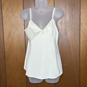 Vintage‎ 80s Shadowline Cream Cami Tank Womens 36 Lingerie USA Cottagecore Fairy